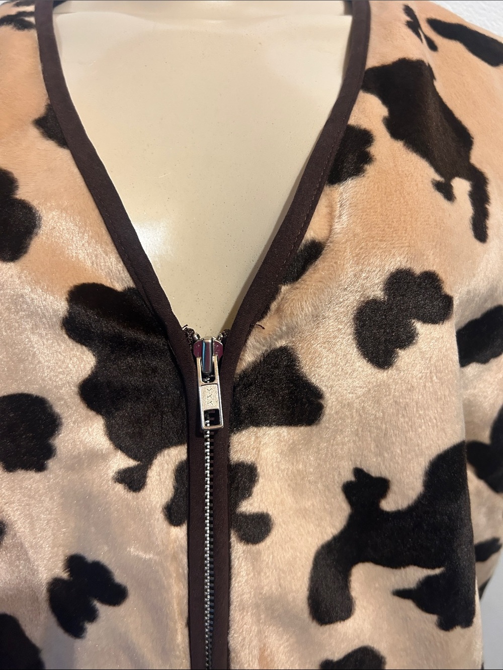 White Stag Beige & Dark Brown Faux Fur Cow-Print Zip Vest - Picture 4 of 7